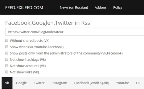 Obtenir le flux RSS d'une page Facebook, d'un compte Twitter, YouTube, Google+... | Time to Learn | Scoop.it
