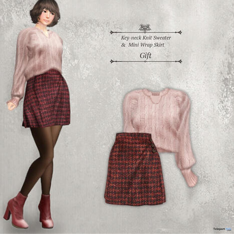 Key-neck Knit Sweater & Mini Wrap Skirt February 2023 Group Gift by S@BBiA | Teleport Hub - Second Life Freebies | Second Life Freebies | Scoop.it