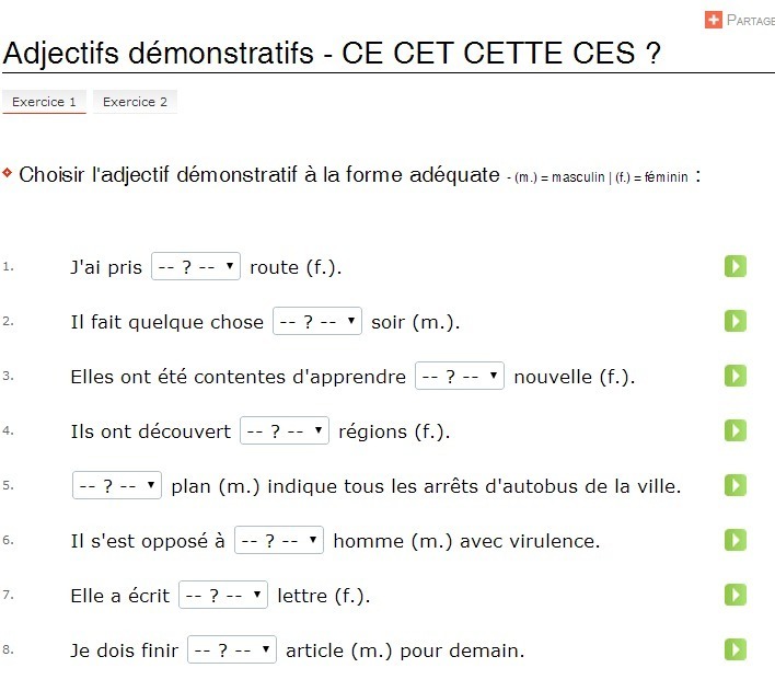 Adjectifs démonstratifs CE CET CETTE CES...