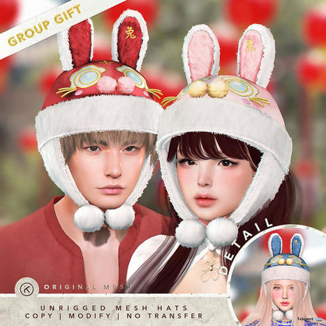 Chinese Rabbit Hat January 2023 Group Gift by kotte | Teleport Hub - Second Life Freebies | Second Life Freebies | Scoop.it