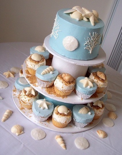 Seaside Style Beach theme cupcakes and cake- Sally Lee by the Sea Beach House | Candy Buffet Weddings, Favors, Events, Food Station Buffets and Tea Parties | Scoop.it