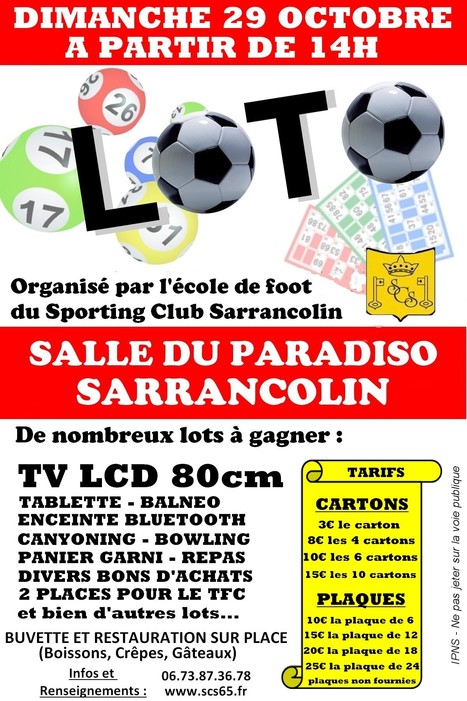 Loto du Sporting Club Sarrancolinois le 29 octobre | Vallées d'Aure & Louron - Pyrénées | Scoop.it