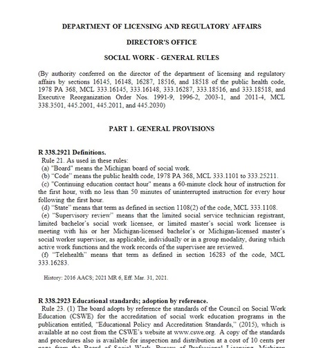 DEPARTMENT OF LICENSING AND REGULATORY AFFAIRS DIRECTOR'S OFFICE SOCIAL WORK - GENERAL RULES | School Social Work Rules, Regulations, Models and Standards | Scoop.it