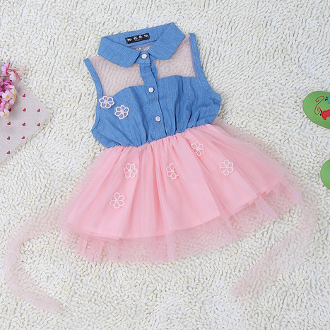 Hot Baby Kids Girls Princess Party Denim Tulle Lace Gown Fancy Dresses  Y