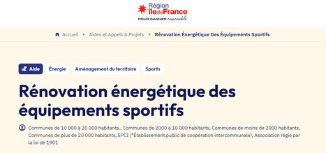 AAP Région Ile de France - Rénovation énergétique des équipements sportifs | 2 - Appel à projets - à contributions | Scoop.it