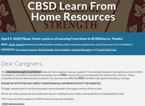 Another Districts shares their recommended Distance Learning resources - Columbia Borough School District CBSD  | iGeneration - 21st Century Education (Pedagogy & Digital Innovation) | Scoop.it