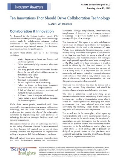 New Report: Ten Innovations That Should Drive Collaboration Technology - Serious Insights | collaboration | Scoop.it