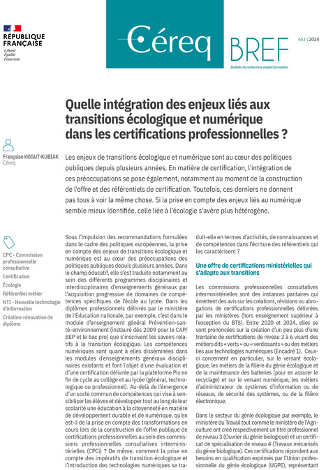 Quelle intégration des enjeux liés aux transitions écologique et numérique dans les certifications professionnelles ?  | Formation technique et professionnelle - FTP | Scoop.it