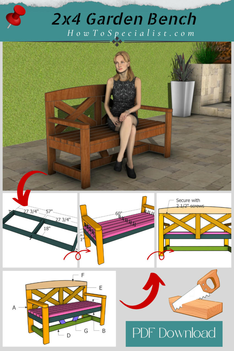 How to Make a 2×4 Farmhouse Garden Bench – DIY Plans | Garden Plans | Scoop.it
