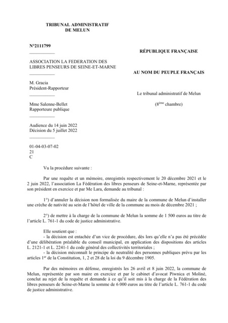 Principe de laïcité - Rejet du recours contre l’installation d’une crèche dans l’enceinte d’une mairie | Veille juridique du CDG13 | Scoop.it