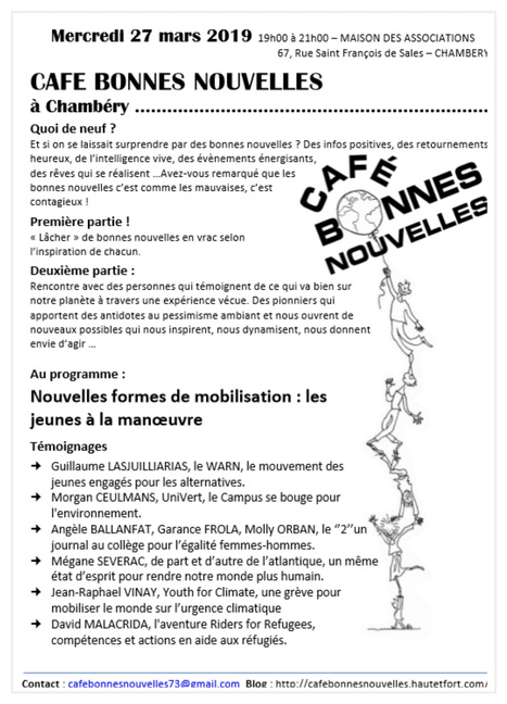 Café Bonnes Nouvelles : "27/03, «Mobilisations / les jeunes à la manœuvre» | Ce monde à inventer ! | Scoop.it