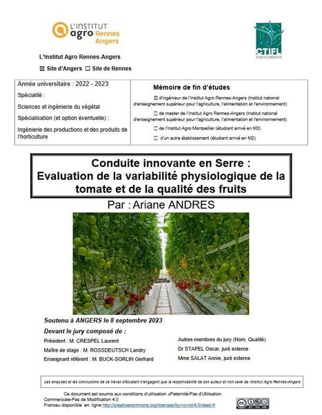 [Mémoire] Conduite innovante en serre : évaluation de la variabilité physiologique de la tomate et de la qualité des fruits | HORTICULTURE | Scoop.it