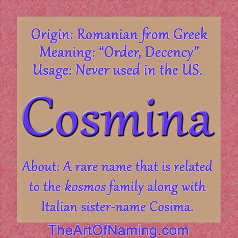 The Art of Naming: Cosmina | Name News | Scoop.it