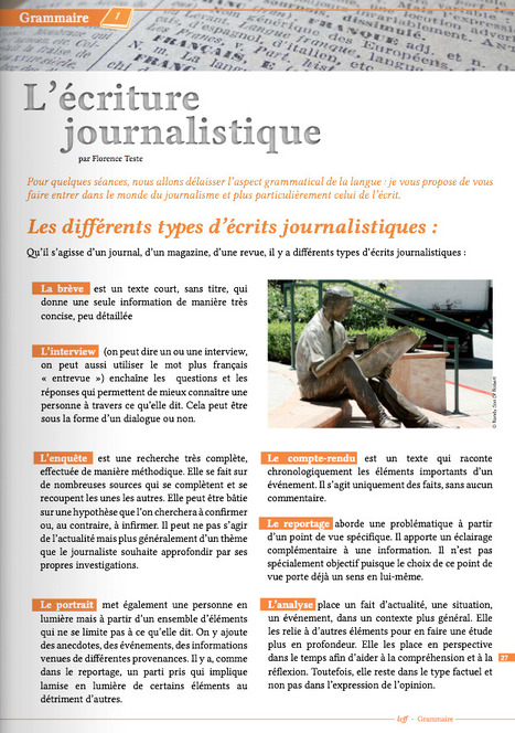 [ Rubrique Grammaire ] Apprenez les différents types d'écritures journalistiques grâce à votre magazine LCFF ! | FLE CÔTÉ COURS | Scoop.it