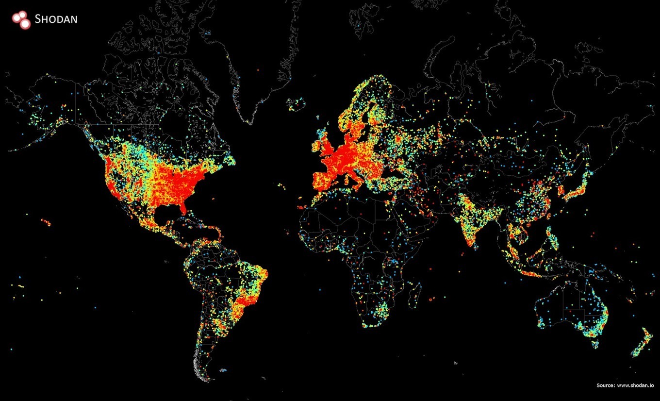 Map shows all the devices in the world connecte...