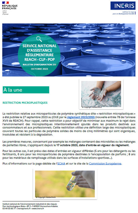 Lettre d&rsquo;information d&rsquo;octobre&nbsp;2023 du service national d&rsquo;assistance r&eacute;glementaire REACH-CLP-POP | INERIS | Pr&eacute;vention du risque chimique | Scoop.it