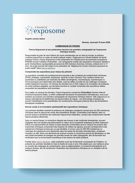 France Exposome et ses partenaires lancent une premi&egrave;re cartographie de l&rsquo;exposome chimique humain | Pr&eacute;vention du risque chimique | Scoop.it
