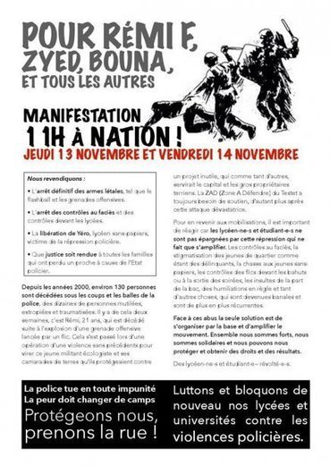 Appel aux manifestations contre la violence policière les 13 et 14 Novembre à Paris | ACTUALITÉ | Scoop.it