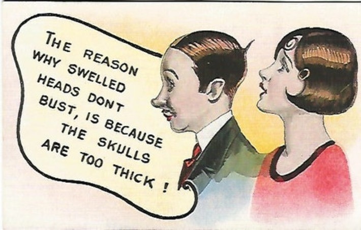 Antique 1920 Cheeky Comic Couple "The Reason Why Swelled Heads Don't Bust, Is Because The Skulls Are Too Thick!" | Kitsch | Scoop.it