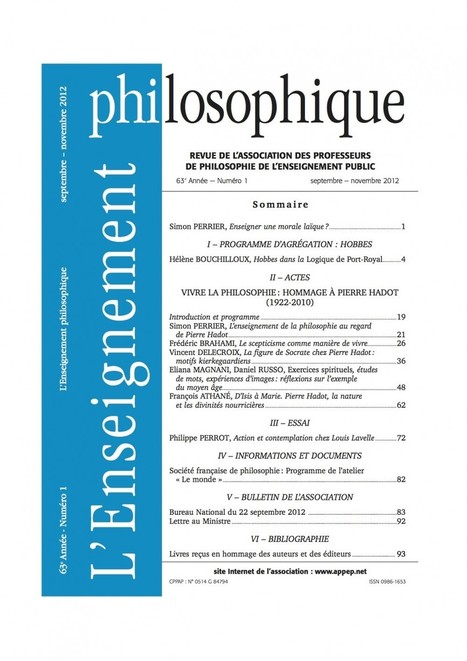 Revue « L’ENSEIGNEMENT PHILOSOPHIQUE », septembre-novembre | Les Livres de Philosophie | Scoop.it