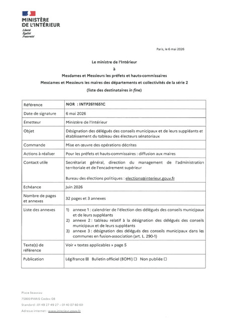 D&eacute;signation des d&eacute;l&eacute;gu&eacute;s des conseils municipaux et de leurs suppl&eacute;ants et &eacute;tablissement du tableau des &eacute;lecteurs s&eacute;natoriaux | Veille juridique du CDG13 | Scoop.it
