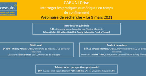 Usages des technologies, télétravail et école à la maison, les résultats de l'enquête "CAPUNI Crise" de Marsouin | Formation : Innovations et EdTech | Scoop.it