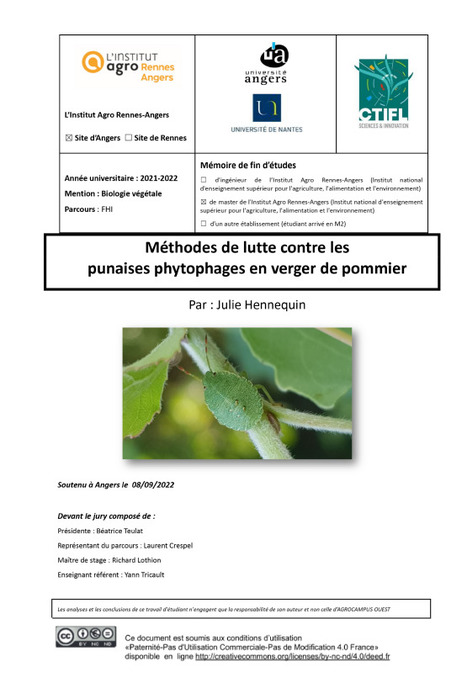 [Mémoire] Méthodes de lutte contre les punaises phytophages en verger de pommier | HORTICULTURE | Scoop.it