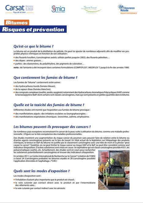 Bitumes : risques et pr&eacute;vention &ndash; une fiche synth&eacute;tique en ligne | Carsat Pays de la Loire | Pr&eacute;vention du risque chimique | Scoop.it