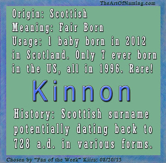 The Art of Naming: Fan-Chosen Boy Name of the Week: Kinnon | Name News | Scoop.it
