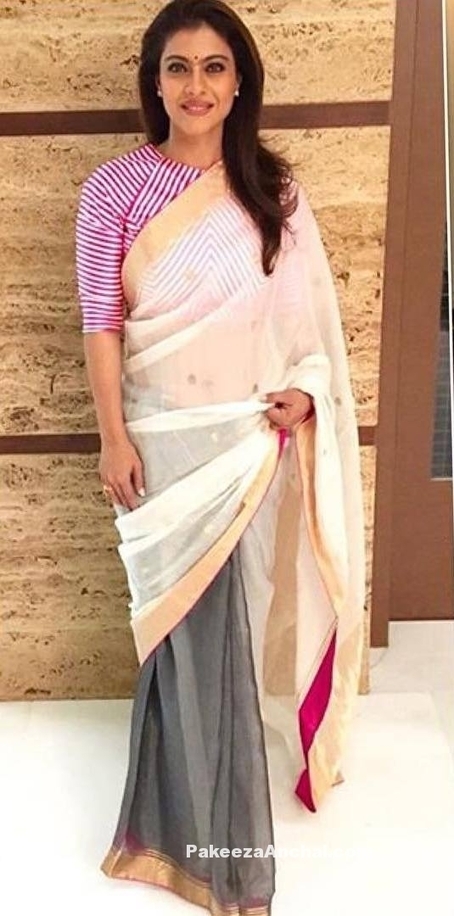 Kajol wearing a Tranparent Double Color Saree with Half Sleeve Blouse by Raw Mango | Indian Fashion Updates | Scoop.it