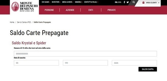 Saldo Mps Spider E Krystal Carte Di Credito Pr