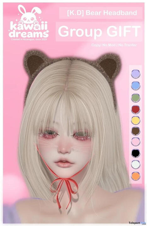 Bear Headband August 2026 Group Gift by Kawaii Dreams | Teleport Hub - Second Life Freebies | Second Life Freebies | Scoop.it