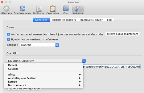 Ajout d'un menu déroulant dans les préférences de Zotero contenant la liste des résolveurs OpenURL pour la recherche dans une bibliothèque | Zotero | Scoop.it