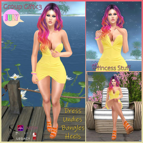 Yellow Dress, Undies, Bangles, & Heels July 2022 Group Gift by Princess Stuff | Teleport Hub - Second Life Freebies | Second Life Freebies | Scoop.it