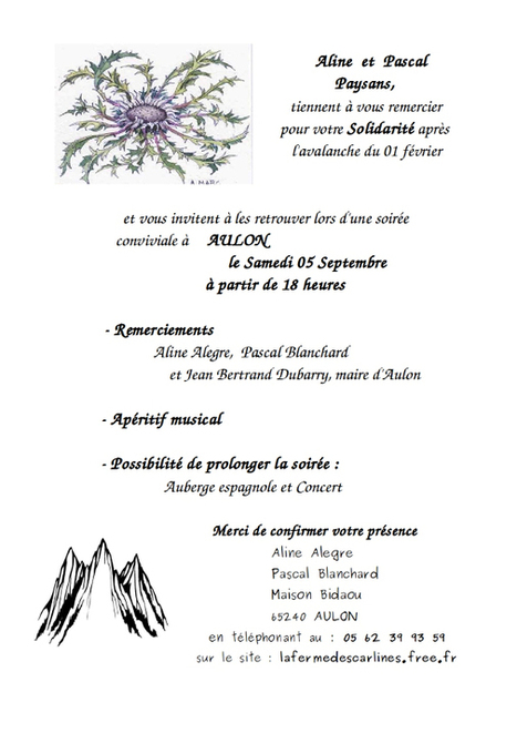 Aline et Pascal vous invitent à Aulon le 5 septembre | Vallées d'Aure & Louron - Pyrénées | Scoop.it