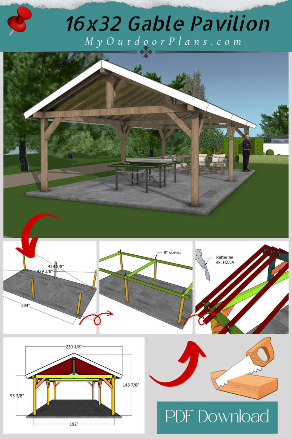 DIY 16×32 Large Wooden Gazebo Plans – PDF Download | Garden Plans | Scoop.it