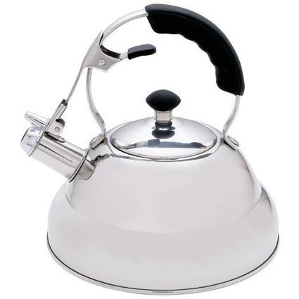 by Millennium with Cool Grip Ergonomic Handle Whistling Stovetop Tea Kettle Rust Resistant 2.5 Liter Stovetop Kettle Tea Pot Serves up to 10.5 Cups Black Stainless Steel Tea Kettle