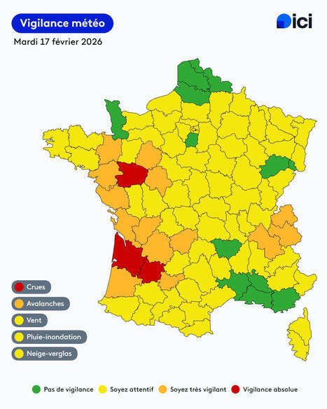 Intemp&eacute;ries&nbsp;: trois d&eacute;partements en vigilance rouge pour crues, 14 d&eacute;partements en orange pour crues ou avalanches - ICI | Plan&egrave;te DDurable | Scoop.it