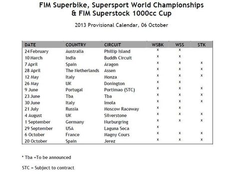 World Superbike 2013 Provisional Calendar | Ducati.net | Ductalk: What's Up In The World Of Ducati | Scoop.it