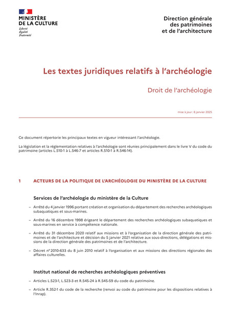 Les textes juridiques relatifs à l’archéologie - Droit de l’archéologie mis à jour le 6 janvier 2025 | Veille juridique du CDG13 | Scoop.it