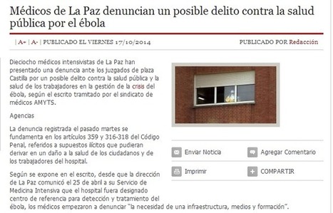 Médicos de La Paz denuncian un posible delito contra la salud pública por el ébola | La R-Evolución de ARMAK | Scoop.it