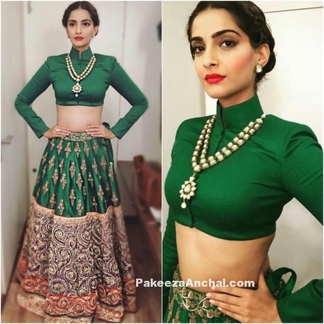 Sonam Kapoor in Green Collar blouse and embellished Lehenga in Prem Ratan Dhan Payo Look | Indian Fashion Updates | Scoop.it
