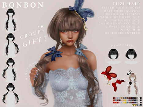 Tuzi Hair Fatpack Lunar New Year 2023 Group Gift by Bonbon | Teleport Hub - Second Life Freebies | Second Life Freebies | Scoop.it