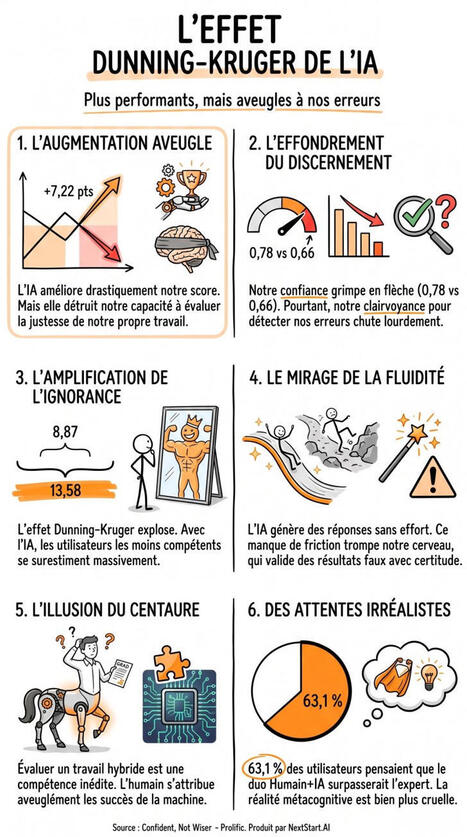 L'IA ne supprime pas l'effet Dunning-Kruger. Elle le d&eacute;place. Un LLM nous rend plus performants, mais moins lucides sur nos propres erreurs. Notre capacit&eacute; &agrave; distinguer les bonnes r&eacute;ponses des&hellip; | F... | Notebook or My Personal Learning Network | Scoop.it