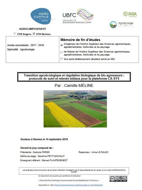 [Mémoire] Transition agroécologique et régulation biologique de bio-agresseurs : protocole de suivi et relevés initiaux pour la plateforme CA-SYS - DUMAS - Dépôt Universitaire de Mémoires Après Sou... | TRANSITION AGROECOLOGIQUE : PRATIQUES ET POLITIQUES AGRICOLES | Scoop.it