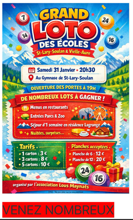 Loto des &eacute;coles de Saint-Lary Soulan et Vielle-Aure | Vall&eacute;es d'Aure & Louron - Pyr&eacute;n&eacute;es | Scoop.it