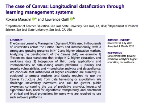 The case of Canvas: Longitudinal datafication through learning management systems // Marachi & Quill, 2020 Teaching in Higher Education: Critical Perspectives   | Educational Psychology, AI, & Emerging Technologies: Critical Thinking on Current Trends | Scoop.it