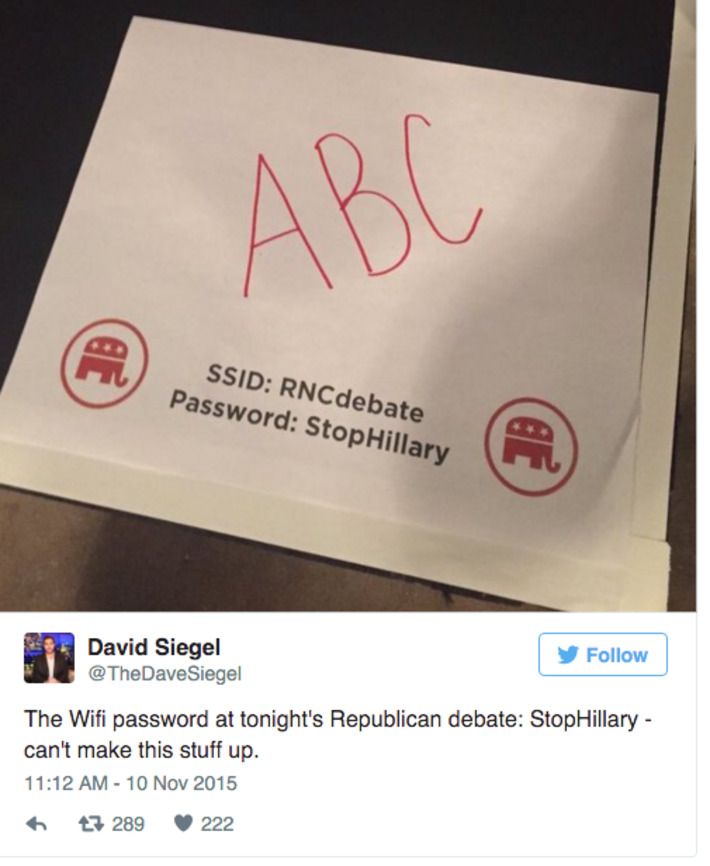 #WiFi password at Republican debate is “StopHillary” | WHY IT MATTERS: Digital Transformation | Scoop.it