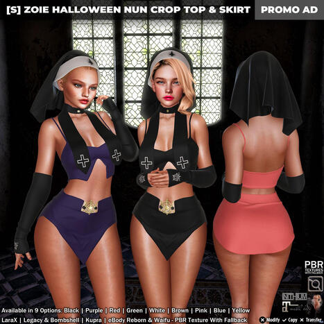 New Release: [S] Zoie Halloween Nun Crop Top & Skirt by [satus Inc] | Teleport Hub - Second Life New Releases / Deals | Second Life Freebies | Scoop.it