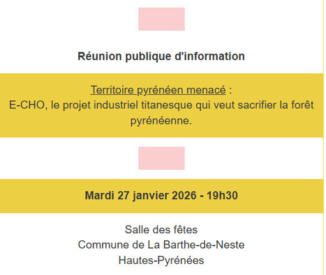 R&eacute;union publique d'information sur le projet E-CHO &agrave; La Barthe-de-Neste le 27 janvier | Vall&eacute;es d'Aure & Louron - Pyr&eacute;n&eacute;es | Scoop.it